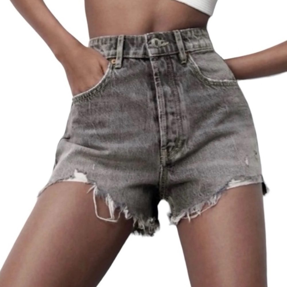 Zara Distressed washed black/ grey  Denim Shorts